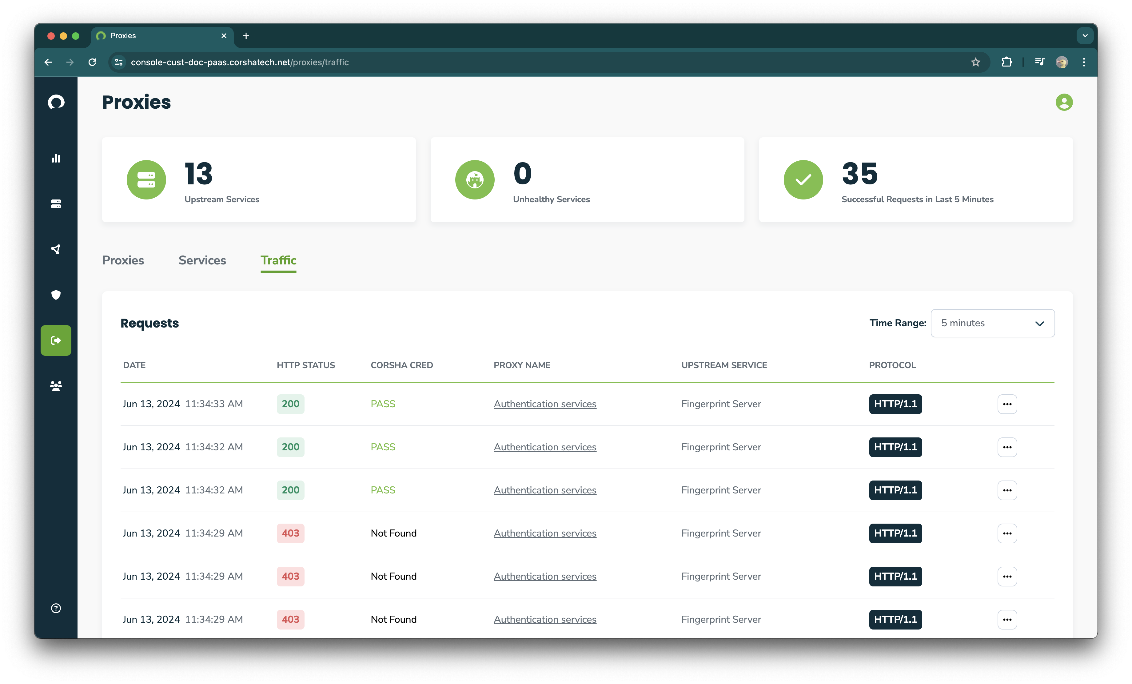 Gatekeeper Traffic Console page